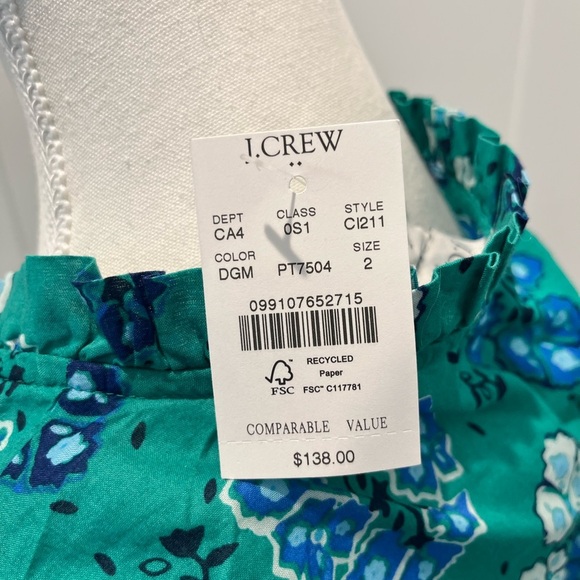 J. Crew Factory floral Printed ruffleneck puff-sleeve cotton midi dress size 2 - Picture 11 of 12